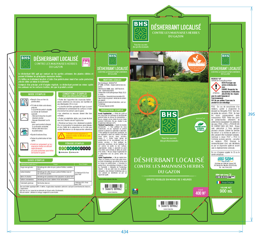 Désherbant mauvaises herbes gazon total localisé| 900 ml | soit 400m²