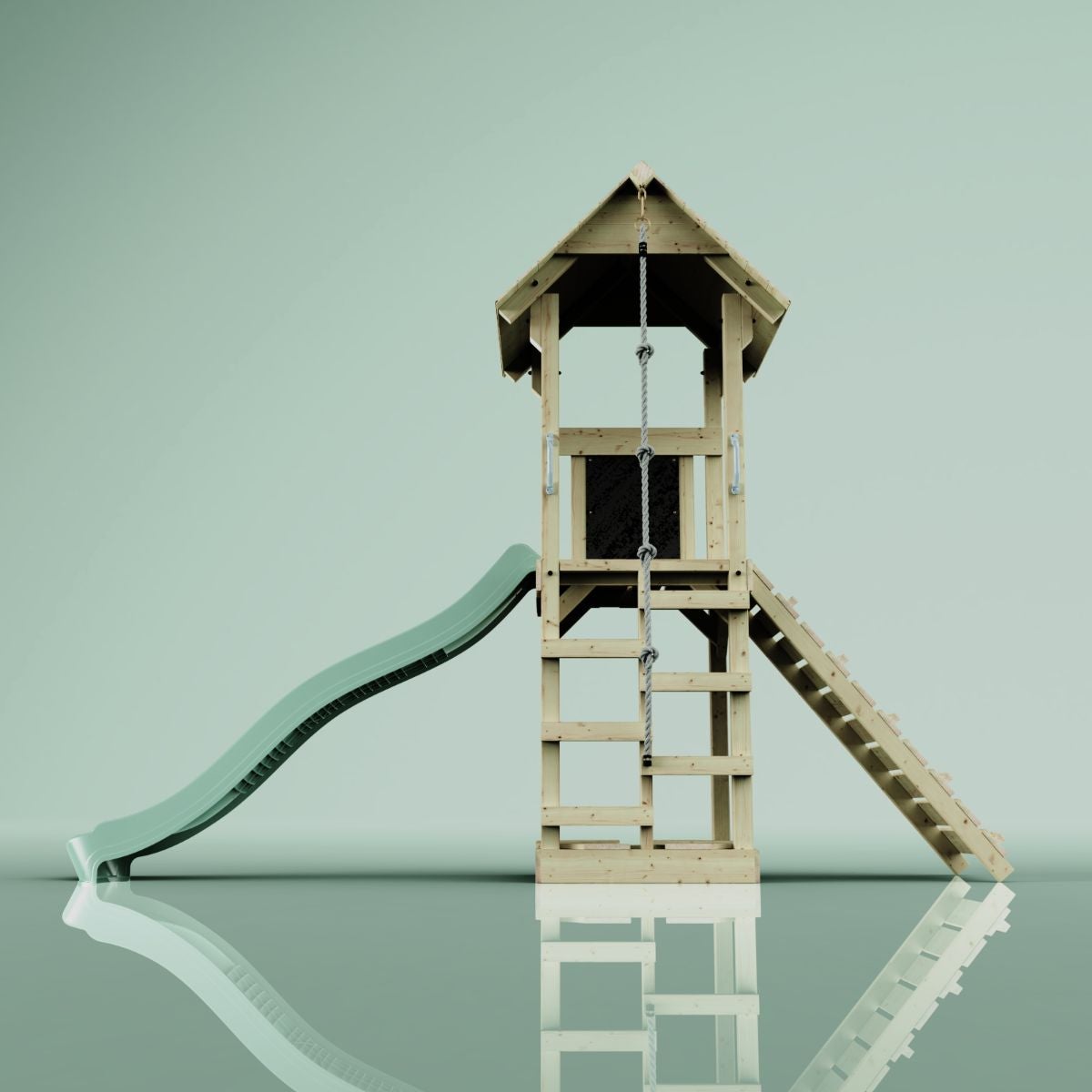PolarPlay Lillehammer houten speeltoren in de kleur groen