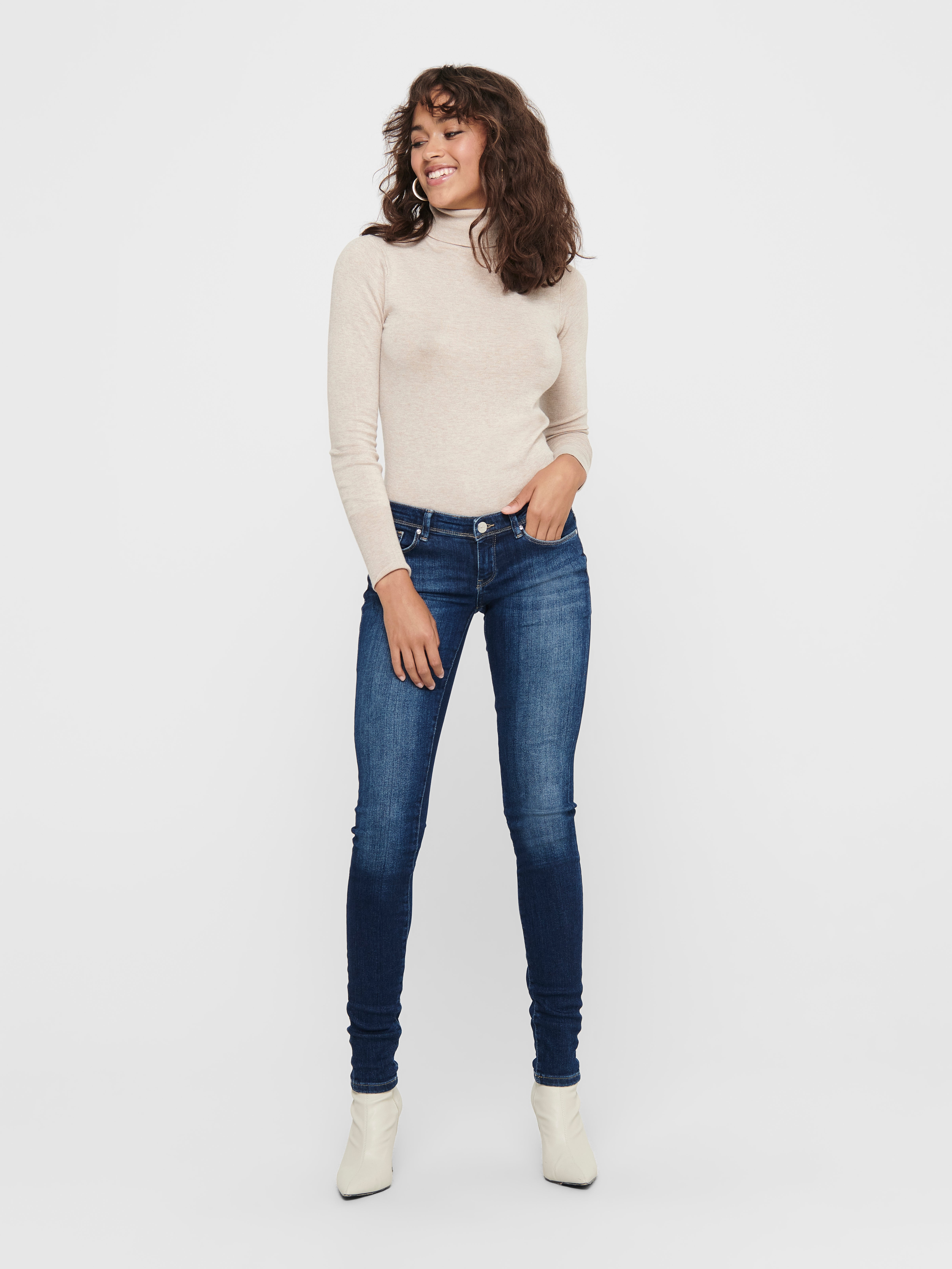 ONLCORAL Sehr niedrige Taille Skinny Fit Jeans Dark Blue Denim