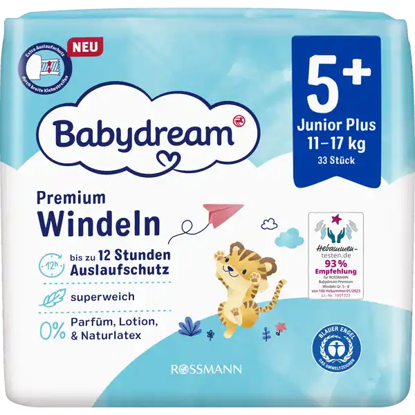 Premium Windeln Größe 5+ Junior+, 33 Stück, 11-17 kg