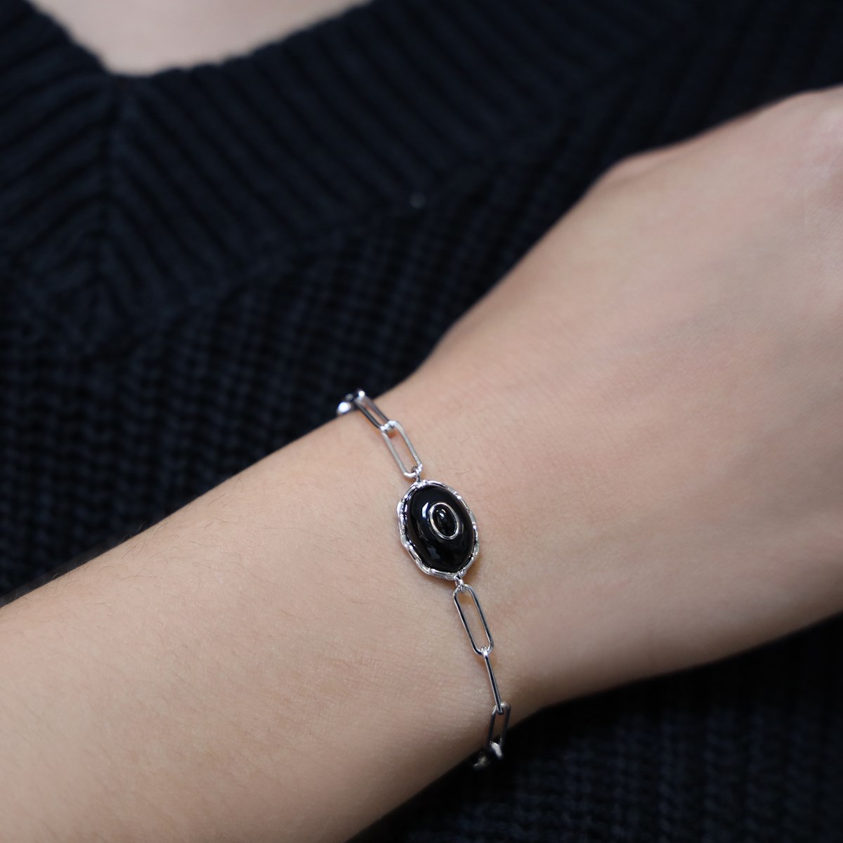Bracelet Argent Rhodié Clothilde Onyx Noire