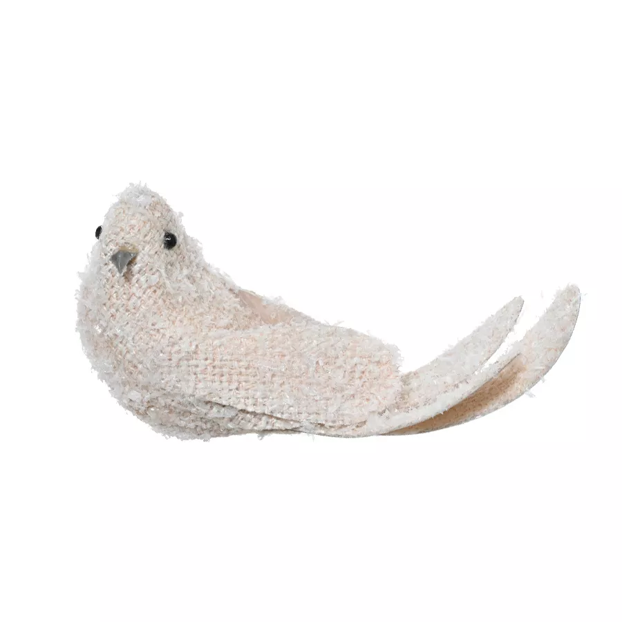 Oiseau sur pince (L13 cm) Hakuba Beige clair