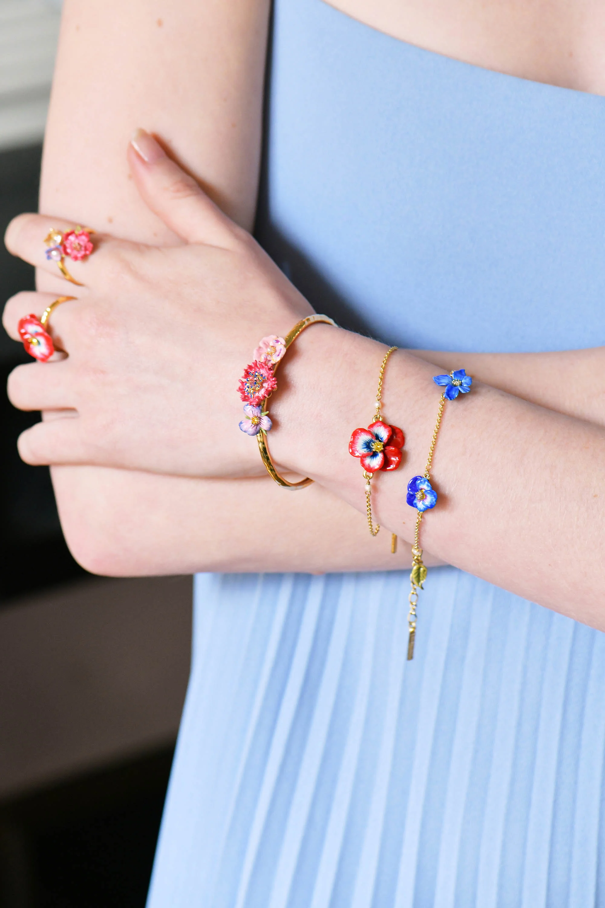 Bracelet fin violette et pensée | Bleu