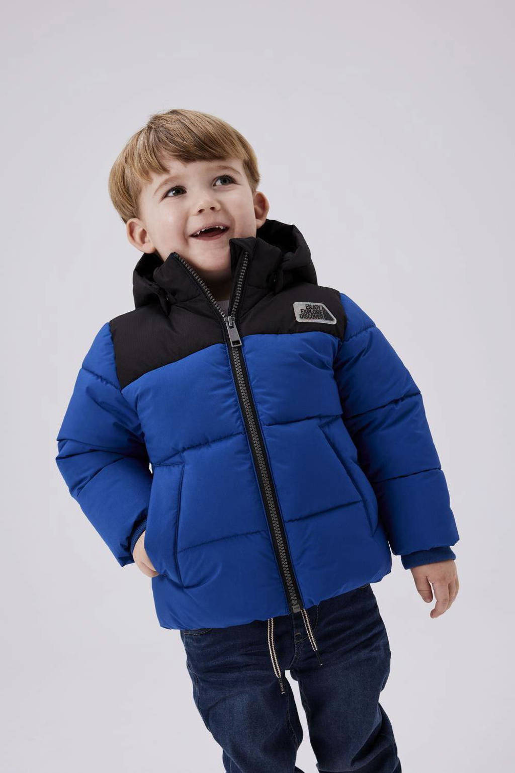 NAME IT gewatteerde winterjas NMMMORNING hardblauw/zwart