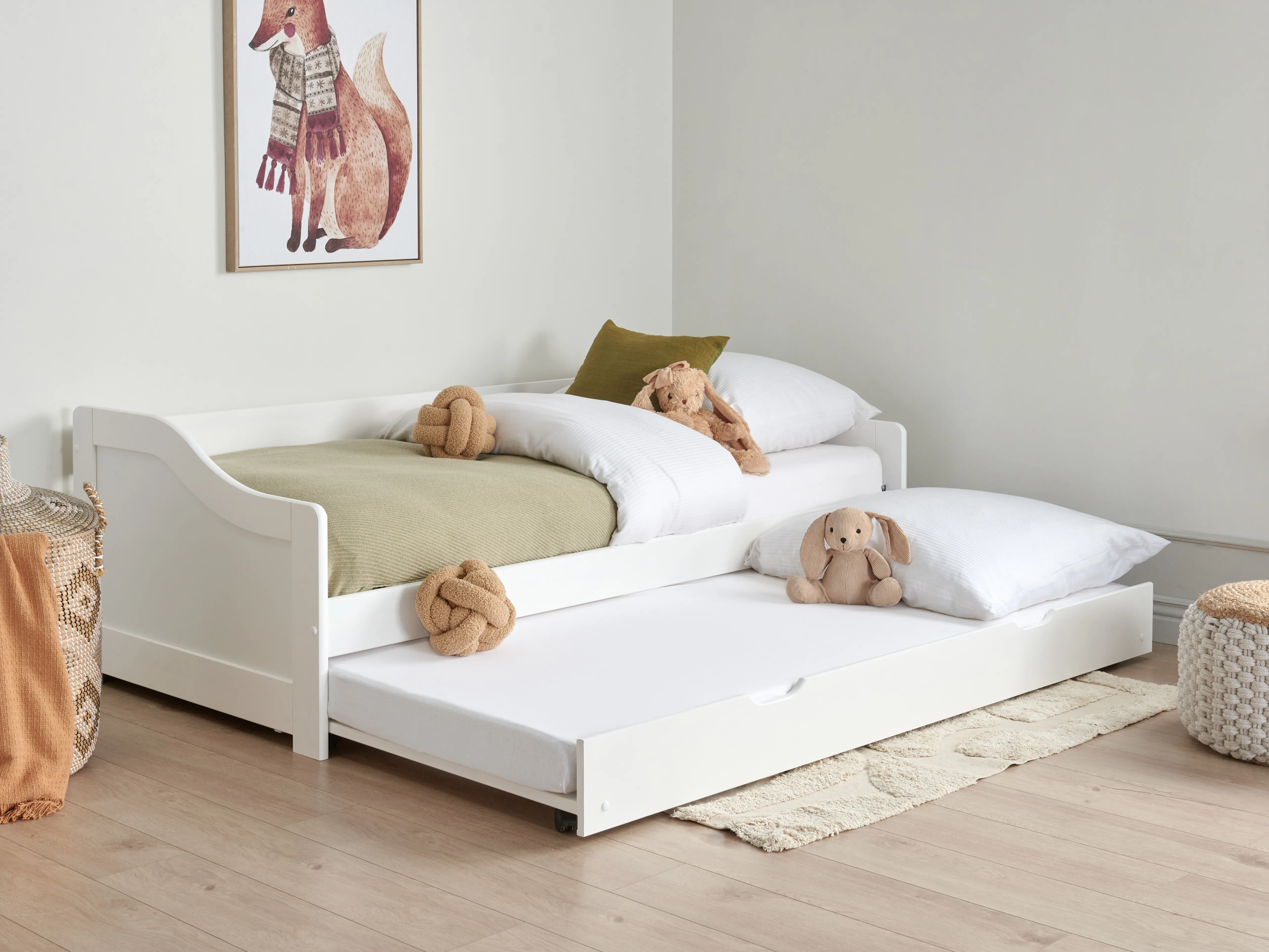Onderschuifbed Dennenhout LUNERAY 90 x 200 cm Wit