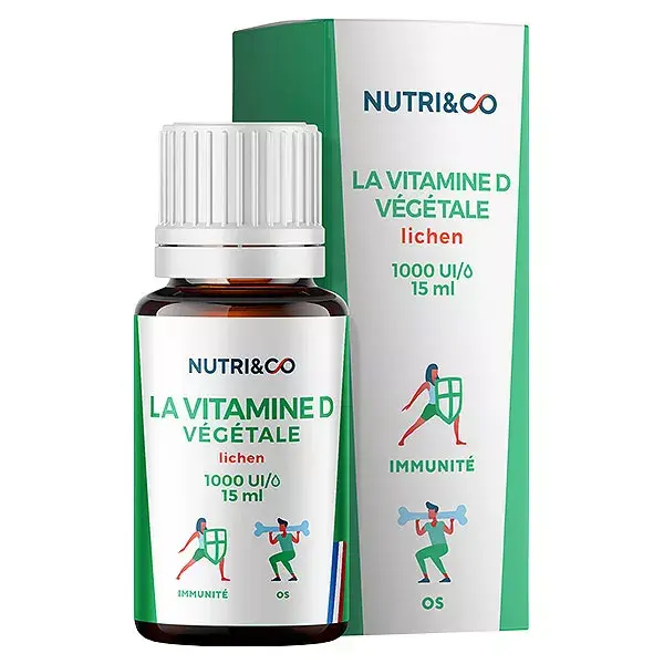 Vitamina D3 de origem vegetal Nutri&Co para saúde óssea e imunidade 15ml