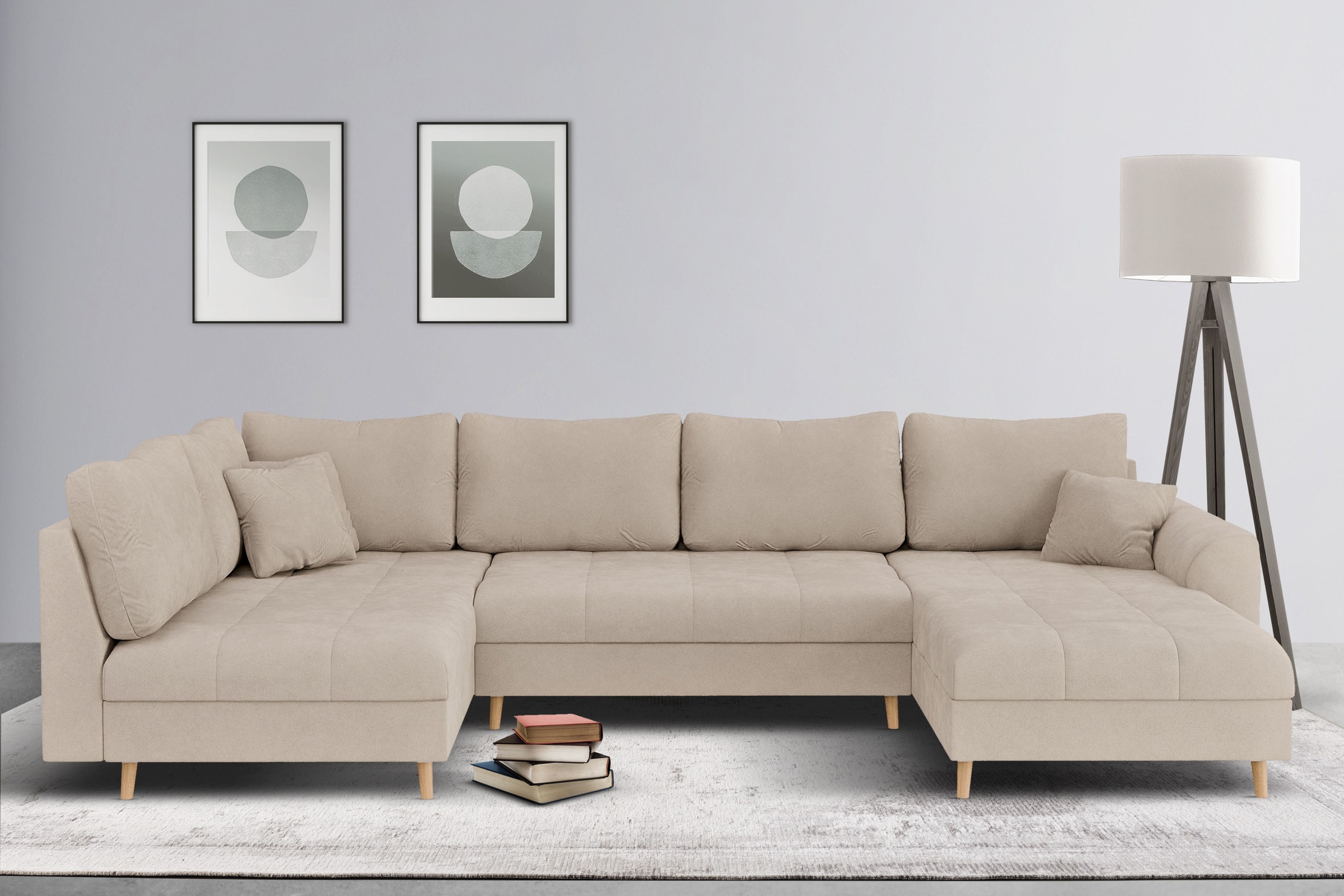 Home affaire Wohnlandschaft »CHARRE U-Form mit Ottomane, Masse B/T/H: 310/161/81 cm« feine Steppung, lose Rücken- und Zierkissen, auch in Cord und Bouclé