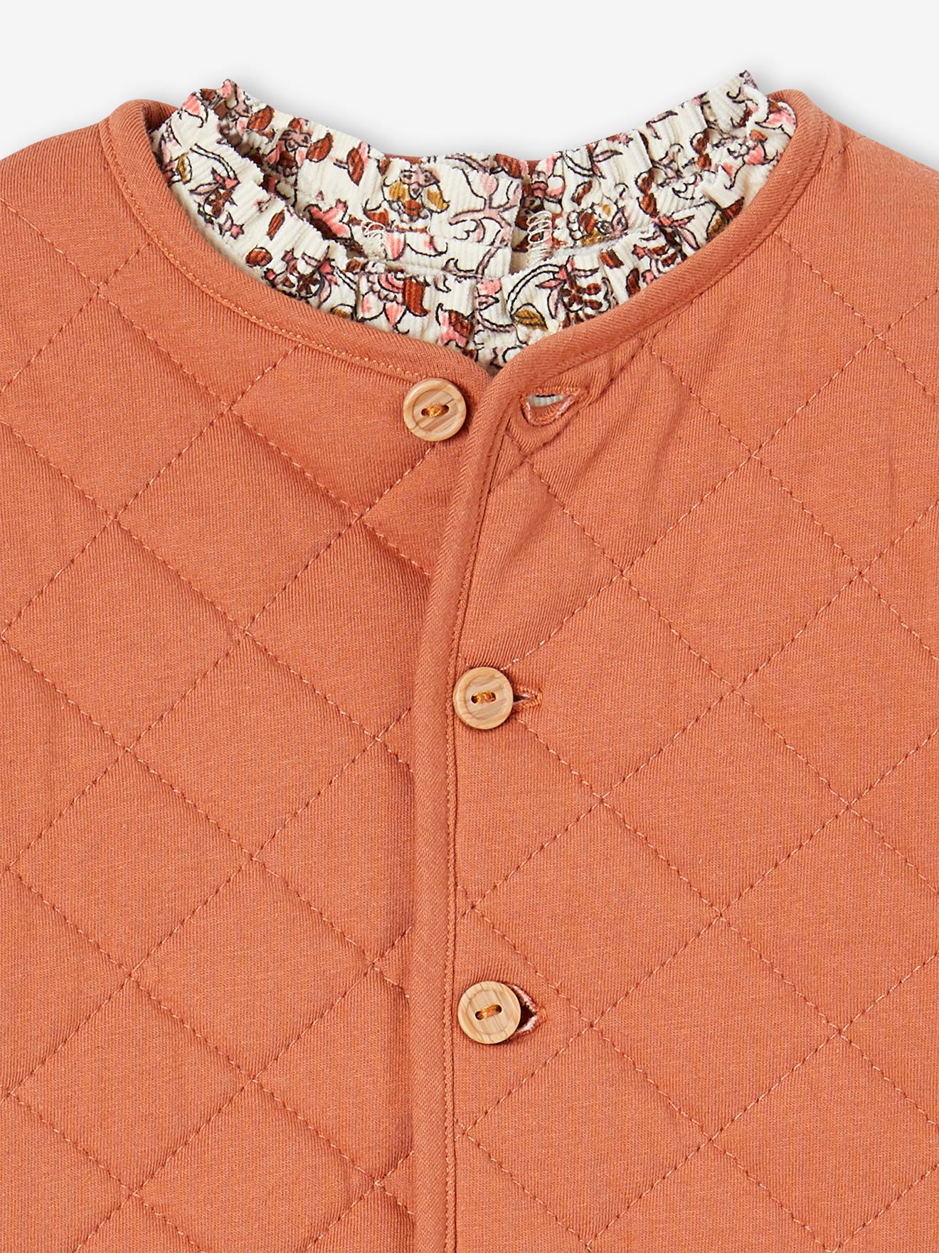 Conjunto de roupa de bebê de 3 peças: colete acolchoado, vestido e faixa de cabelo de veludo ferrugem