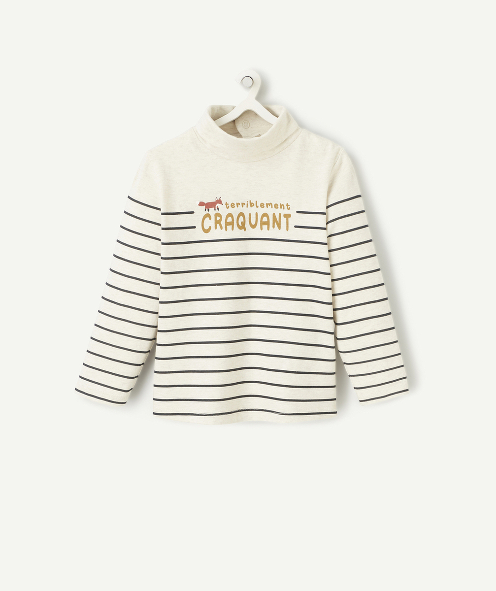 SOUS-PULL BÉBÉ GARÇON EN COTON BIO GRIS CHINÉ À RAYURES