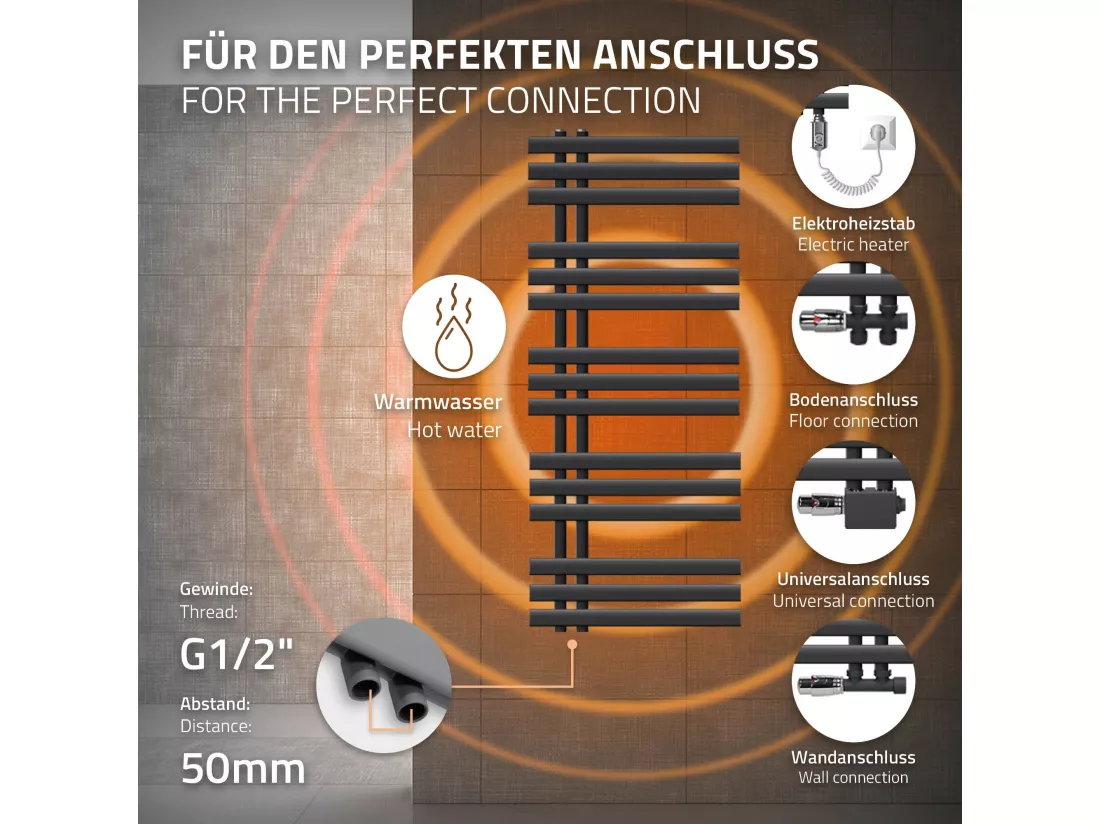 Radiateur de salle de bains design Iron EM 500x1200 mm Anthracite LuxeBath