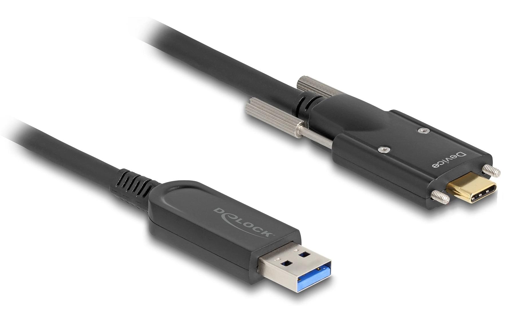 AOC USB Kabel 10 Gbps USB Type-A - USB Type-C, 5 m<br>Aktives Optisches Kabel 10 Gbps 3.1 USB-A zu USB-C mit Schrauben seitlich Schwarz