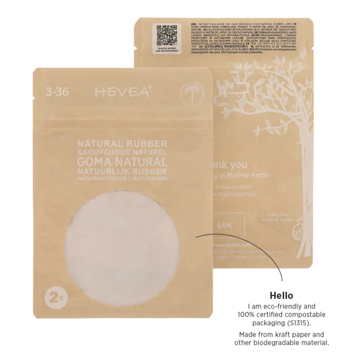 Hevea Tétines physiologiques en caoutchouc naturel - Lot de 2 | Beige