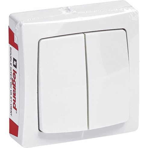 Interrupteur - double touche - va-et-vient - en saillie - complet - blanc