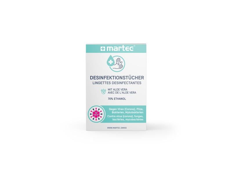 Martec Desinfektionstücher für die Hände mit Aloe Vera 10 S Hygienische Hände- & Flächen-Desinfektionstücher mit 70% Ethanol