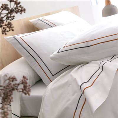 Linge de lit percale broderie bicolore - BECQUET CRÉATION