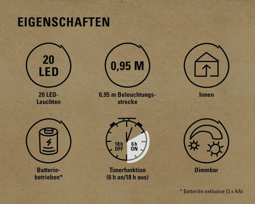 LED-draadverlichting Lafiora 95 cm + 50 cm aansluitdraad 20 LED's lichtkleur amber