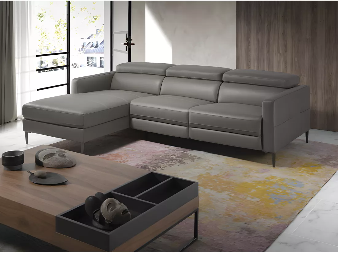 Canapé d'angle en cuir gris avec relax 6125 ANGEL CERDA