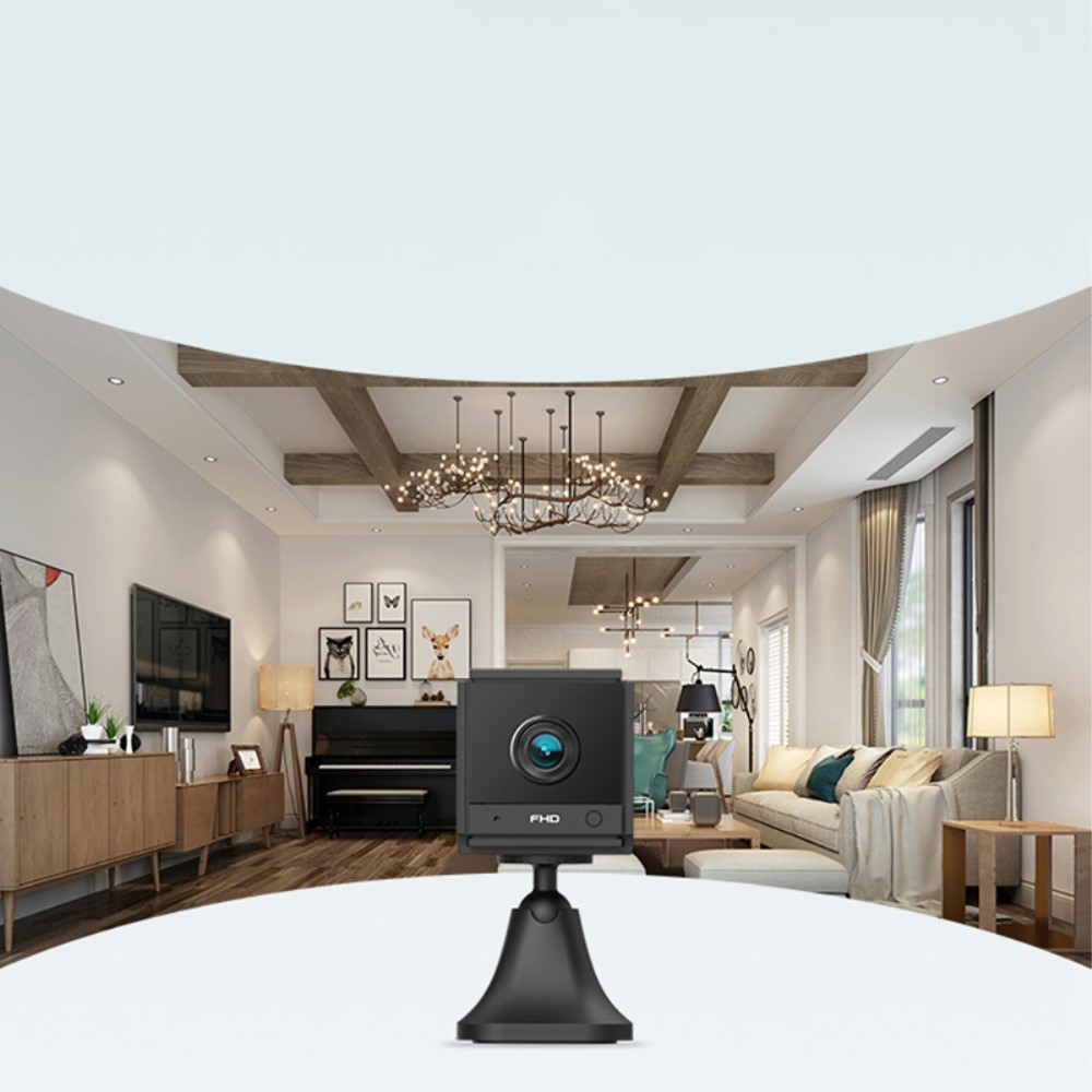 360° WiFi Mini Kamera FullHD 1080p Infrarot LED's Nachtsichtfunktion und Bewegungserkennung   Micro SD Slot und Halterung (iOS/Android) - Schwarz