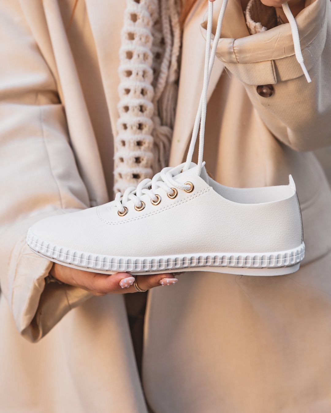 Basket femme blanche dorée en toile à lacets - Heidi