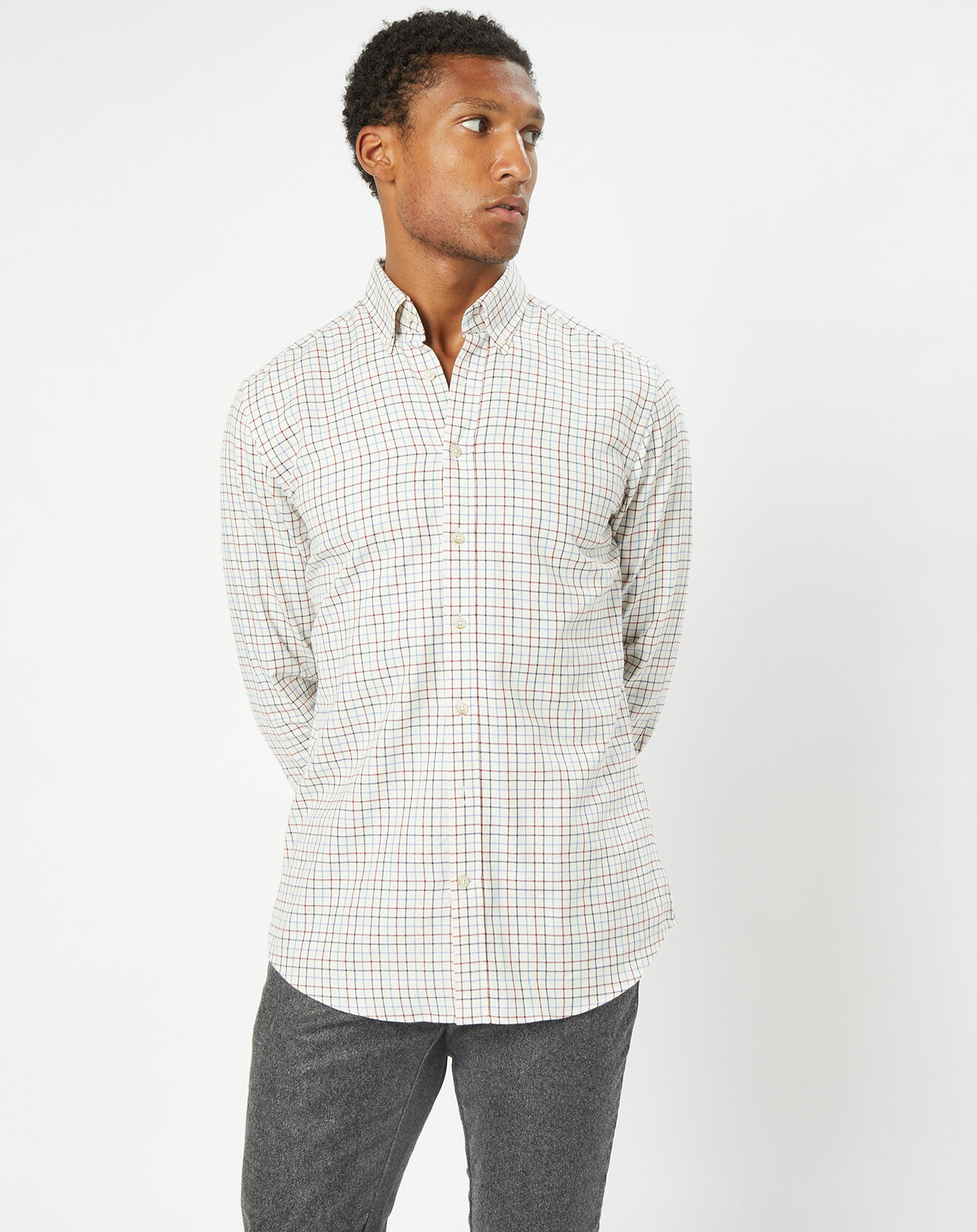 Hackett London Chemise Slim Fit en Flanelle à carreaux écru/rouge/bleu
