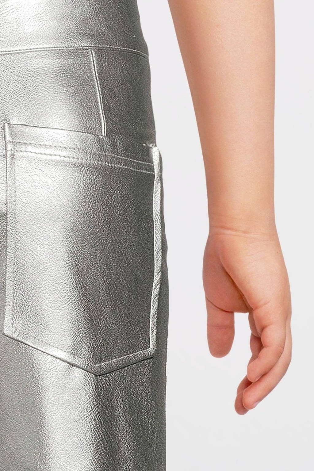 Quapi imitatieleren regular fit broek DOT zilver metallic