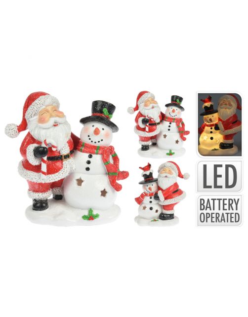 Homestyle Kerstman Sneeuwman Met Led - Kerstversiering - 14x10x15 cm Assorti