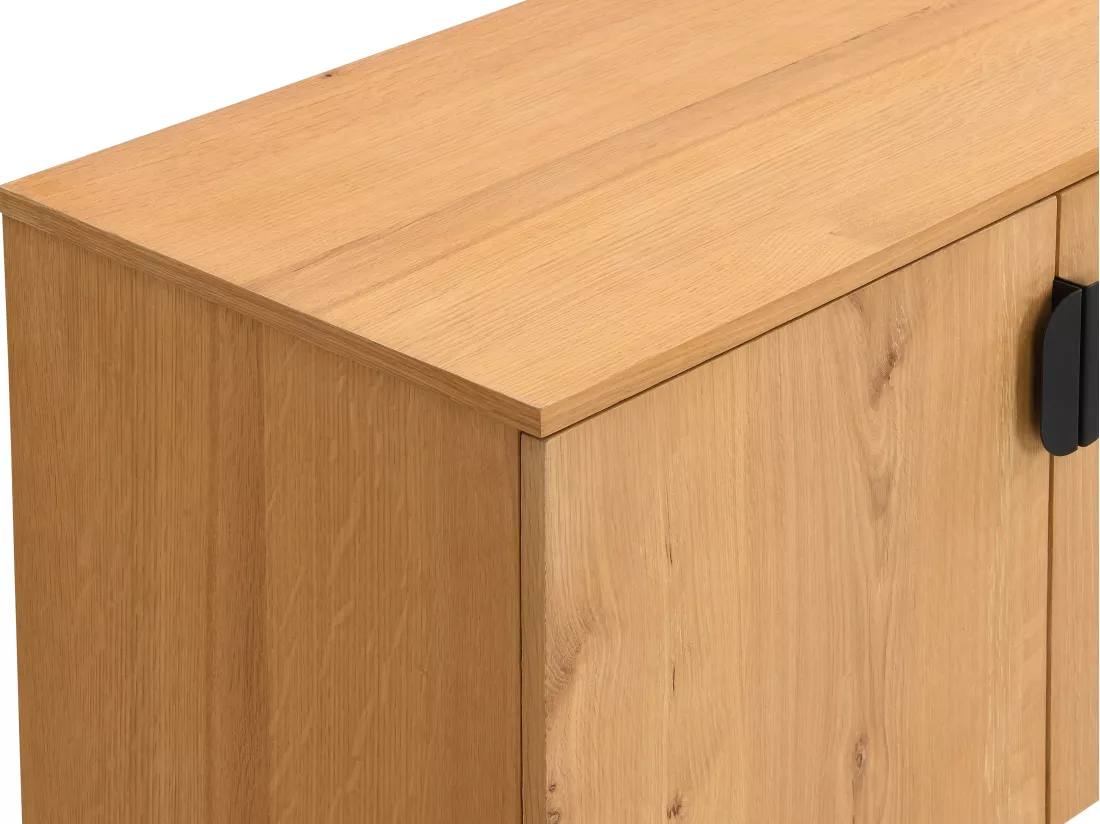 Meuble TV avec 4 portes placage chêne et acier - Naturel clair et Noir - SINOLO