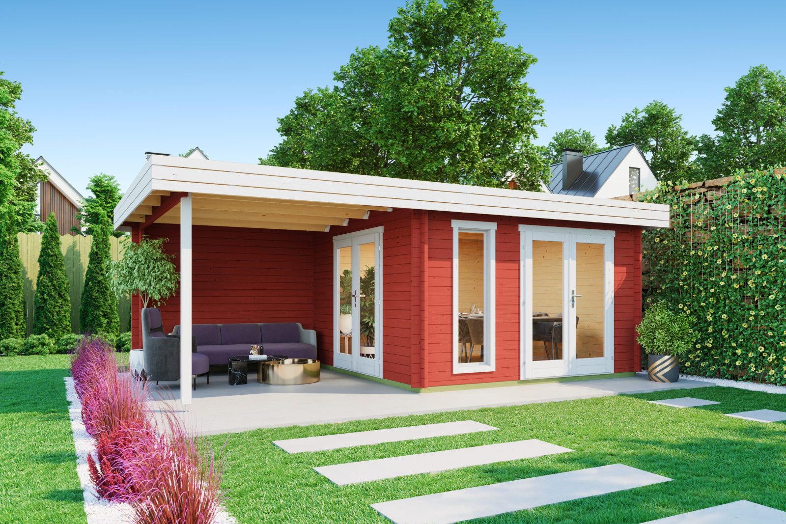 Gartenhaus ANDERS - schwedenrot - Fichte massiv - 360x360 cm