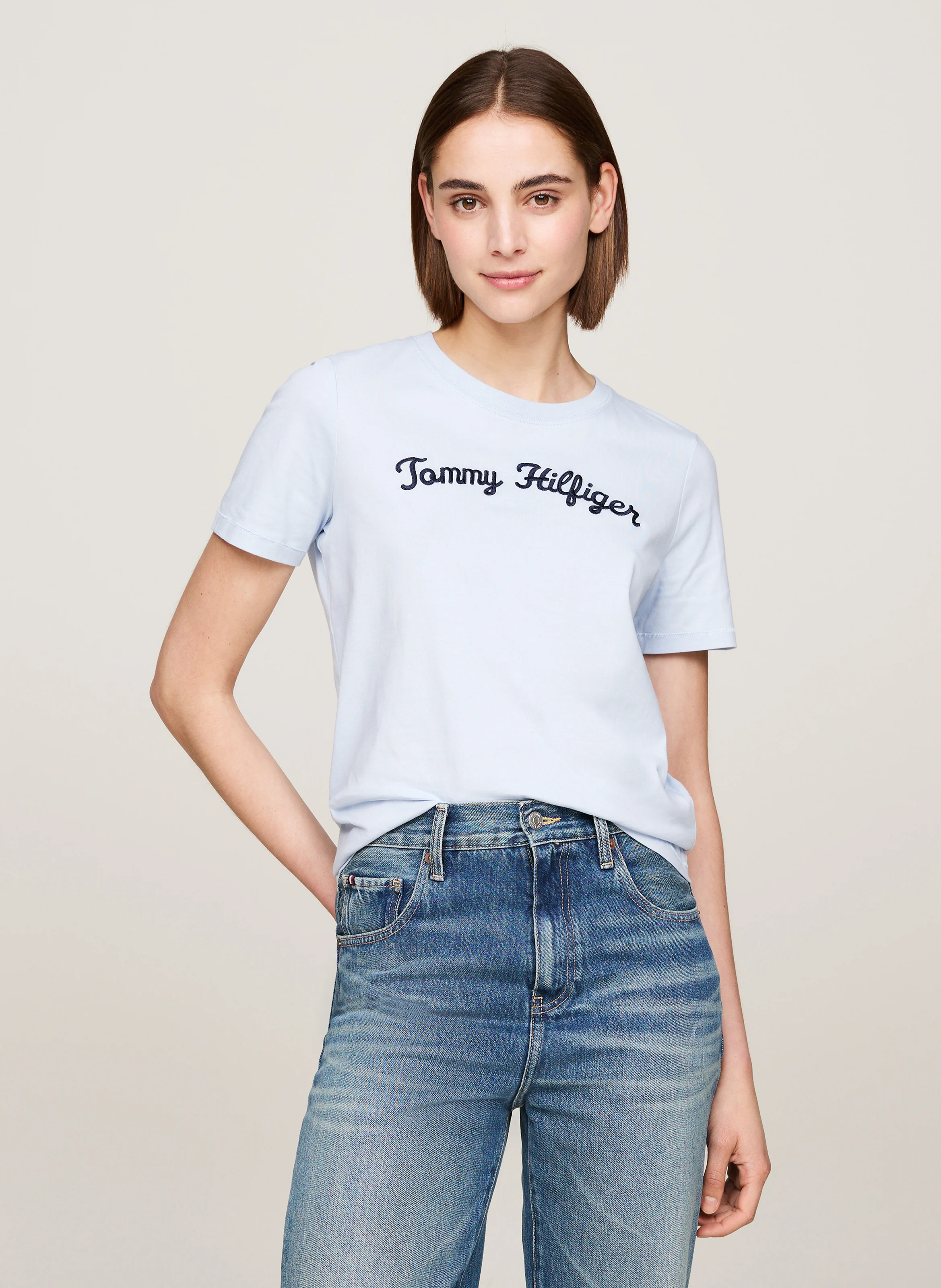 Tee-shirt col rond en coton | Bleu