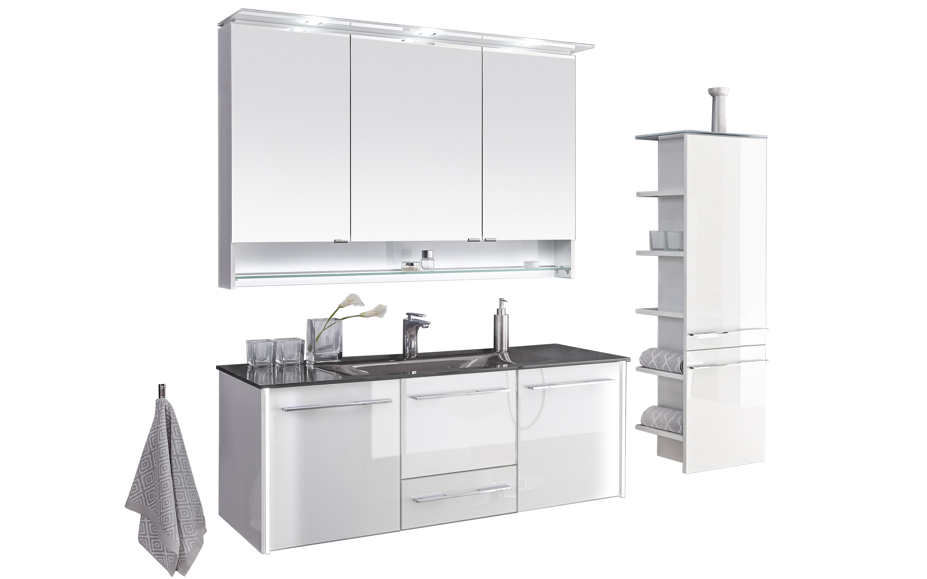 Bad-Einrichtung Leo Living 116, Glas-Optiwhite/schneeweiß glanz