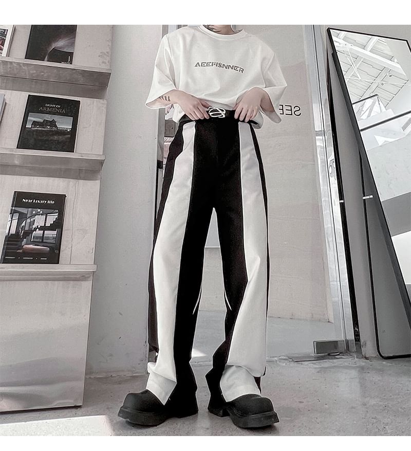 Bjorn - Hoge taille tweekleurige rechte broek