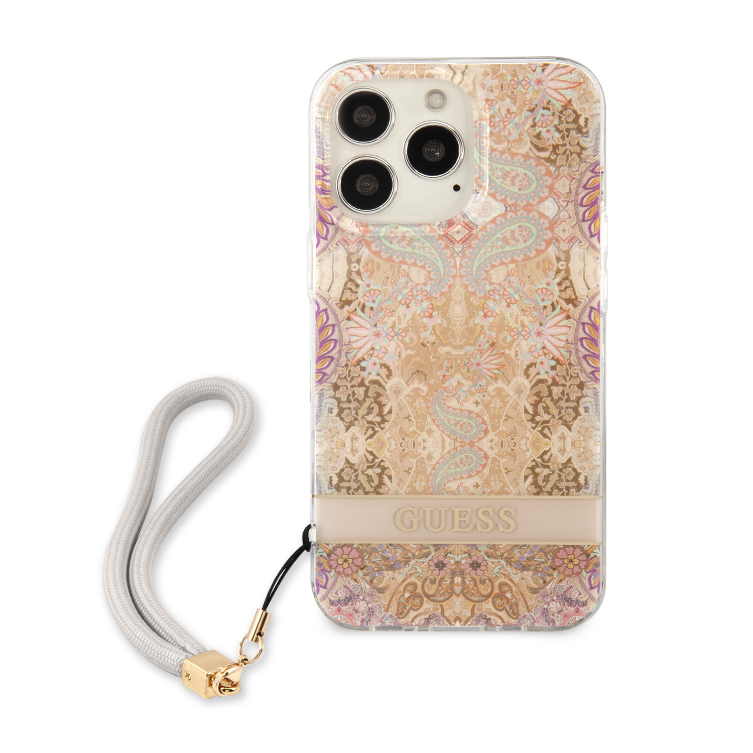 iPhone 13 Pro Hardcase Hülle Flower Strap (GUHCP13LHFLSD) - Gold / Transparent