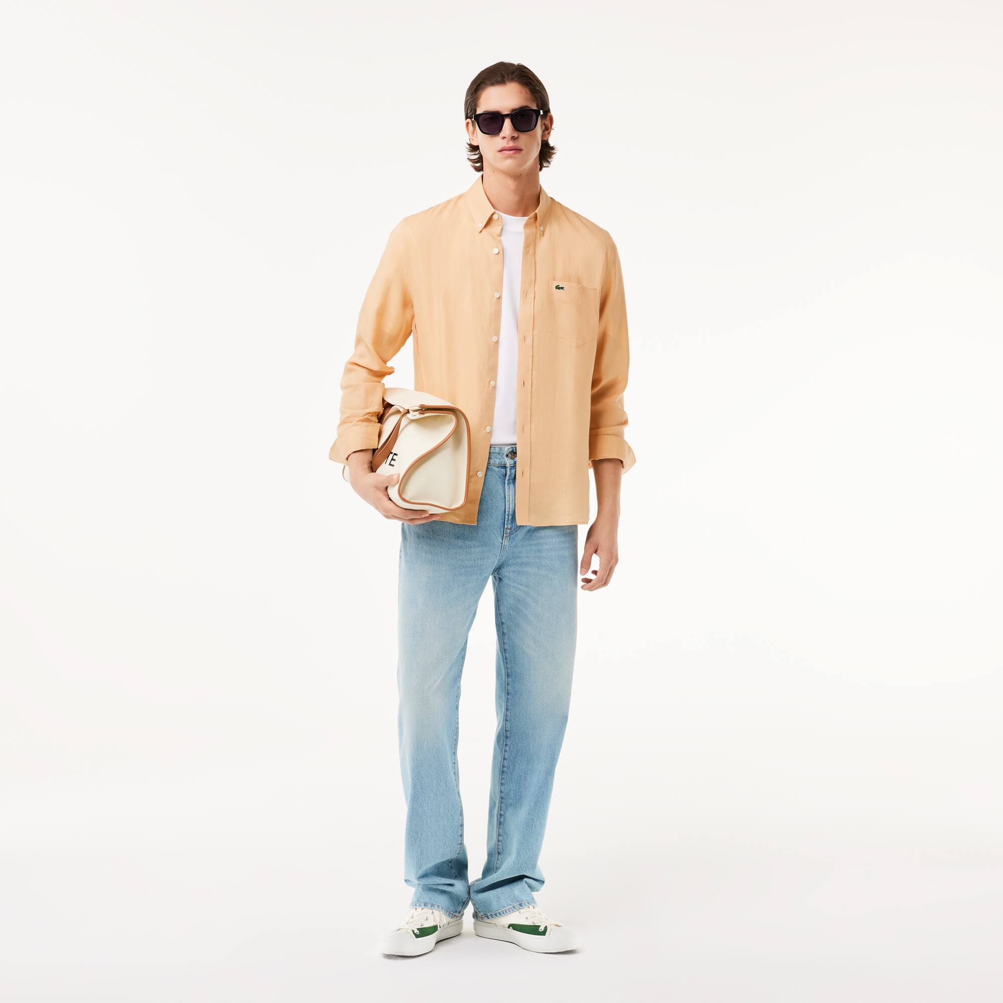 Herren LACOSTE Leinen-Hemd Lange Armel - Beige - Lacoste - Herren