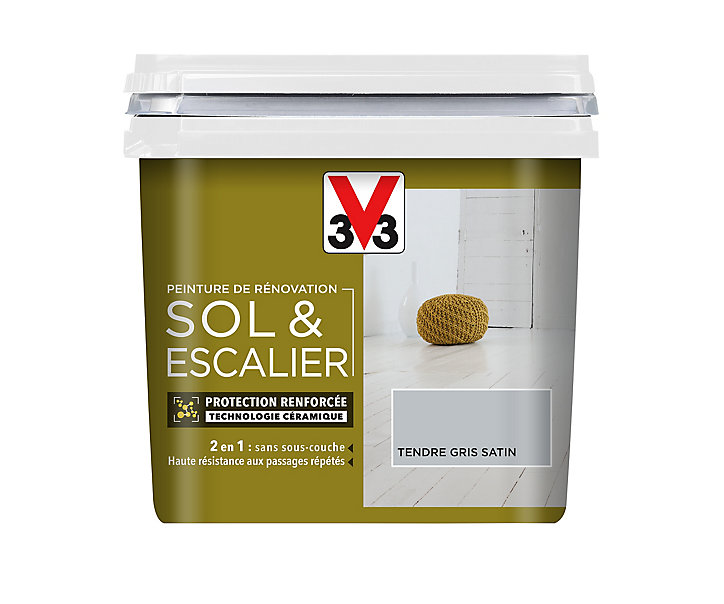 Peinture de rénovation sol et escalier V33 tendre gris satin 0,75L