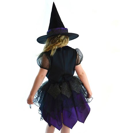 Den Goda Fen Kostüm - Hexenkleid m. Hexenhat Schwarz/Lila