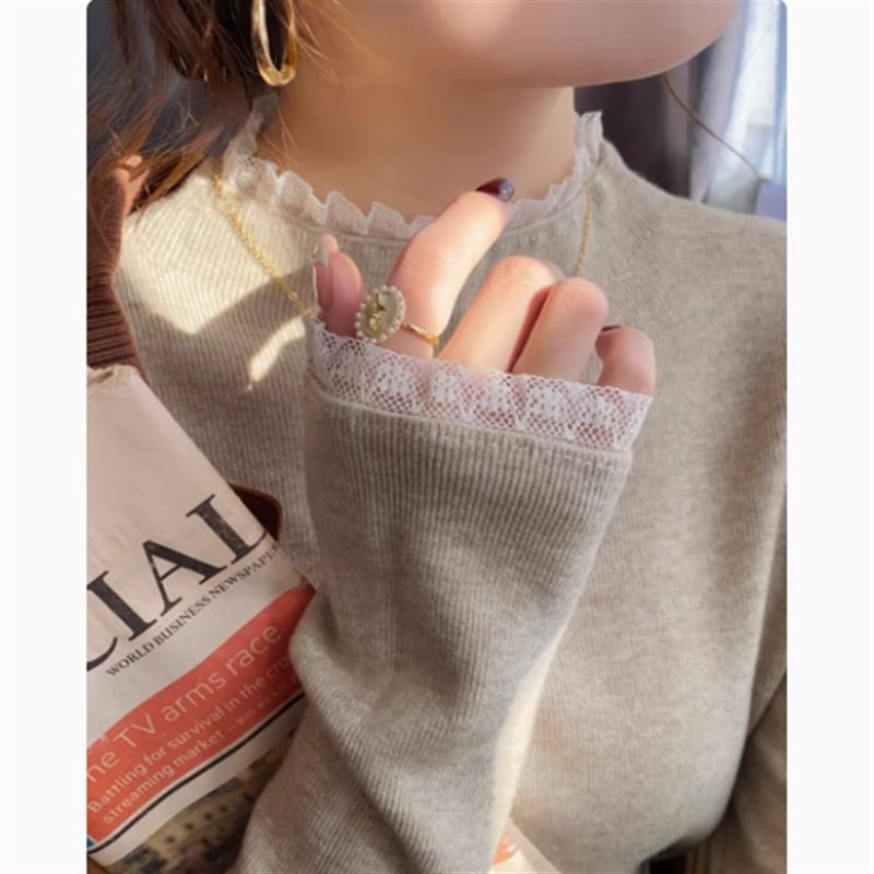 Bikkerd - Lange mouwen mockneck effen gebreide top