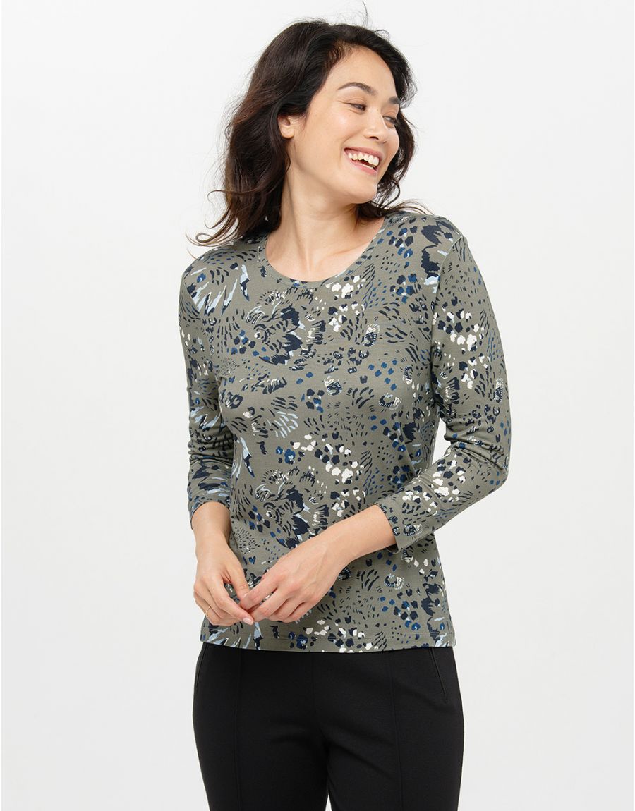 T-shirt kaki à motifs