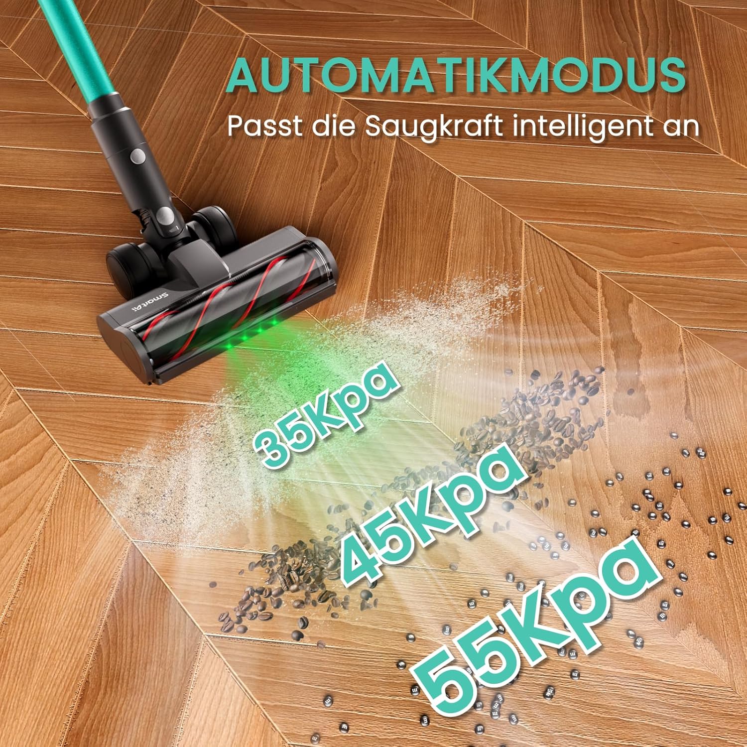 V5 Akku Staubsauger, 55Kpa/600W/80Mins Freistehend Staubsauger Kabellos, Ultralange Akkulaufzeit Akkustaubsaguer mit Automatikmodus für Teppich Tierhaare Hartböden