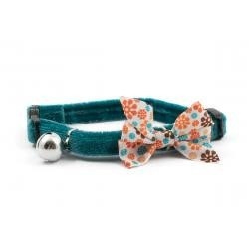 Coleira para gato estilo vintage com laço, cor verde-azulada