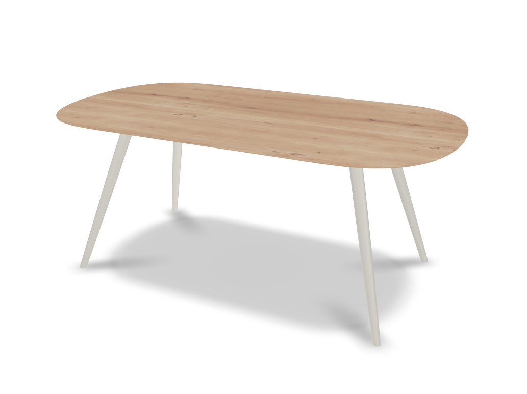 They & Me eettafel Joy – plat ovaal – eiken rustiek bianco olie – onderstel RAL9010 zuiverwit 180 x 100 x 75 | eiken rustiek bianco Olie | verjongde rand | frame RAL9010 zuiverwit