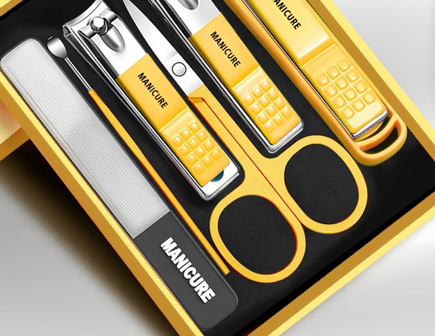 Showroom - Set van 6: Nagelknipper van roestvrij staal + make-upschaar + nagelvijl + oorstokje