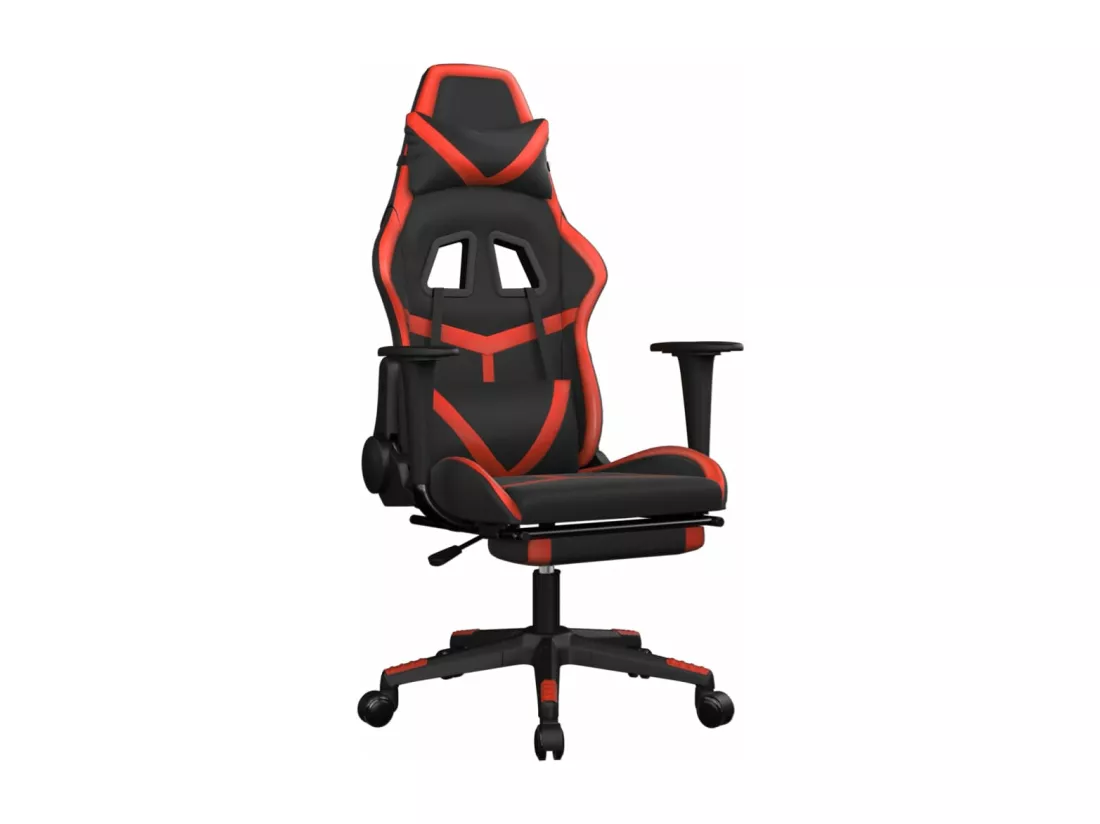 Chaise de jeu avec repose-pied Noir et rouge Similicuir