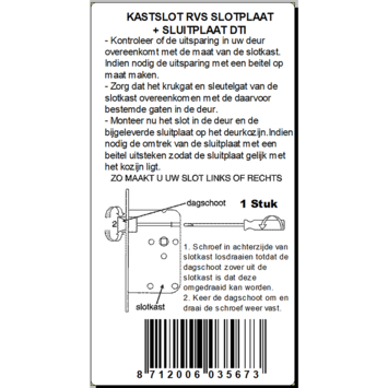 ATZ Insteekslot kastdeurslot met RVS voorplaat Doorn 50mm