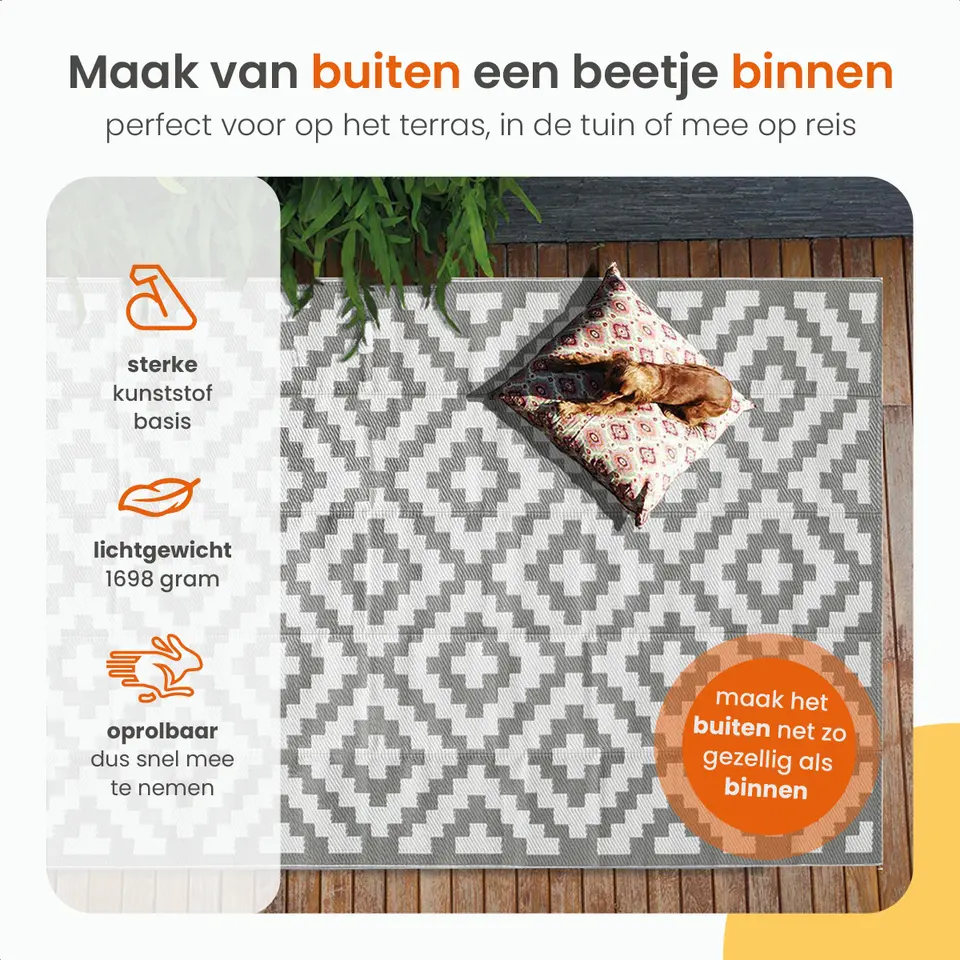Goliving Buitenkleed Summer Diamond - 183x290CM - Draagtas - Grijs/Wit