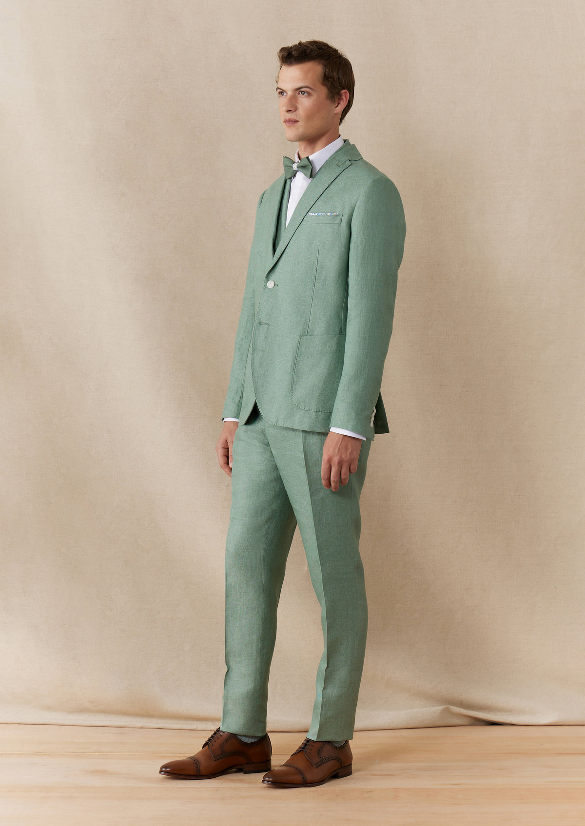 Veste coordonnable Regular en lin uni vert
