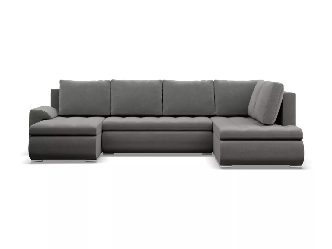 Canapé d'angle en U avec fonction sommeil, Ottoman, Gris clair