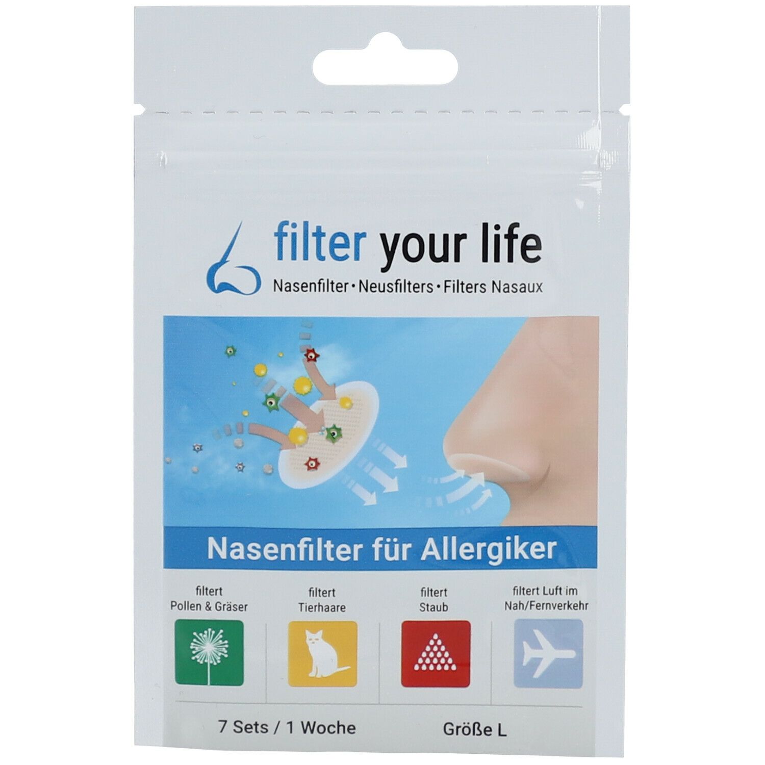 Filter your life® Nasenfilter für Allergiker Gr. L