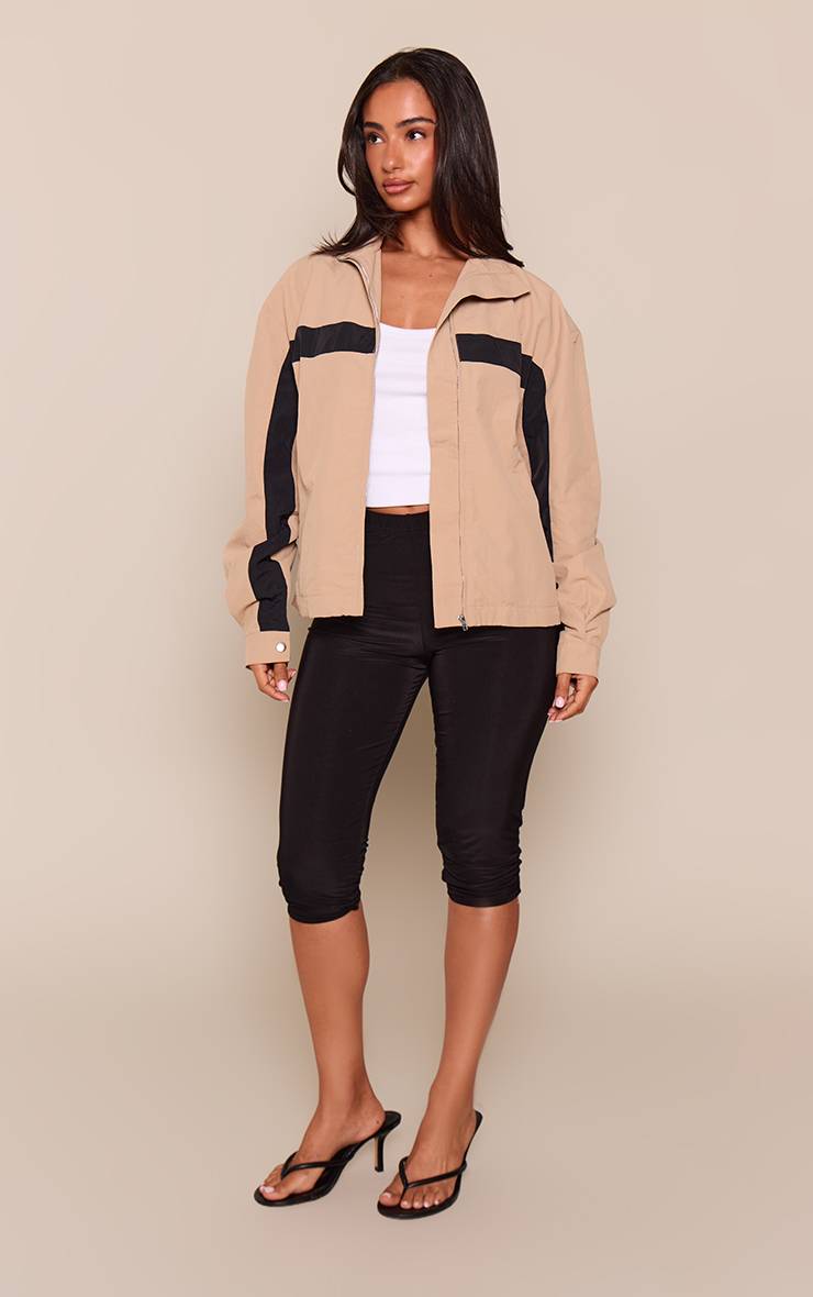 Beige Veste De Survêtement À Fermeture Éclair Et Bandes Contrastées Petite