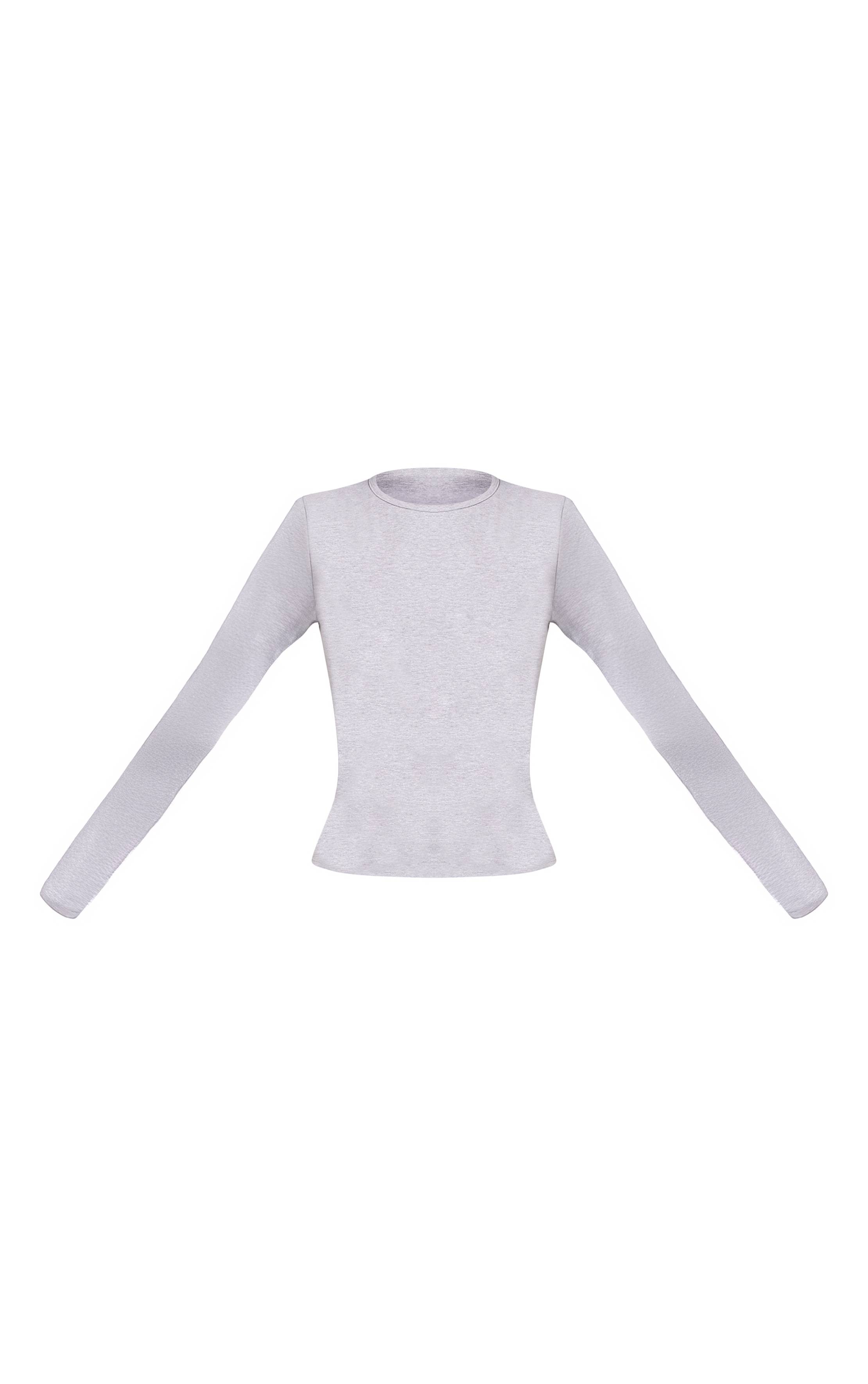 Gris Chiné Haut À Manches Longues En Coton Col Rond Tall