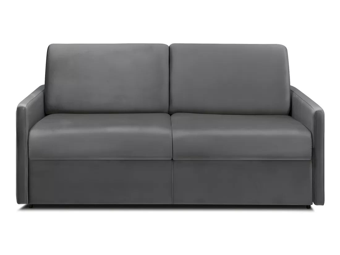 Canapé 3 places convertible express en velours gris anthracite - Couchage 140 cm - Matelas 18 cm CALIFE